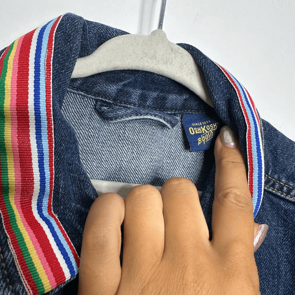VTG 90s OSHKOSH B'GOSH JEAN JACKET Rainbow ribbons cotton denim girls 7 - Picture 3 of 5